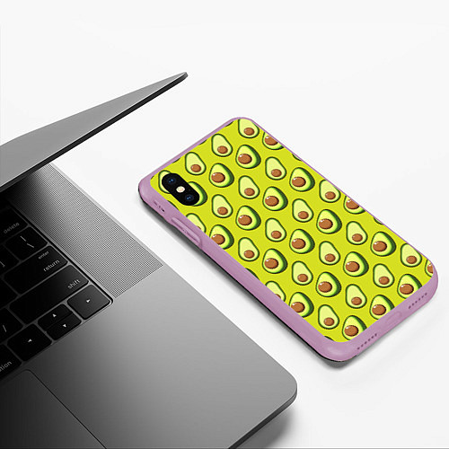 Чехол iPhone XS Max матовый Паттерн с половинкой авокадо / 3D-Сиреневый – фото 3