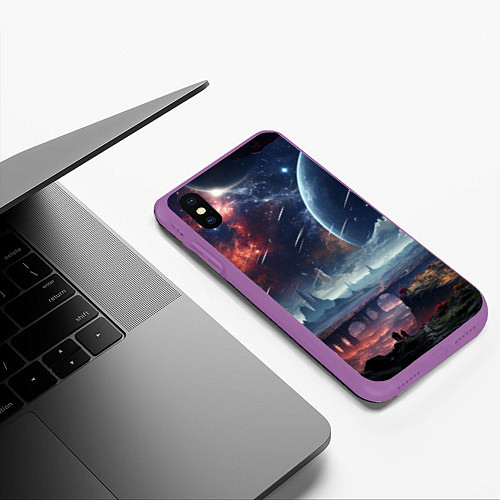 Чехол iPhone XS Max матовый Фантастическая планета внутри космоса / 3D-Фиолетовый – фото 3