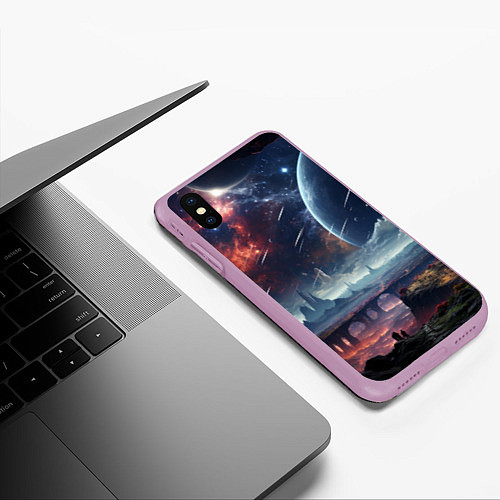 Чехол iPhone XS Max матовый Фантастическая планета внутри космоса / 3D-Сиреневый – фото 3