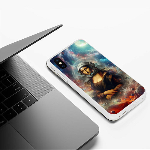 Чехол iPhone XS Max матовый Мона Лиза в открытом космосе - нейросеть / 3D-Белый – фото 3