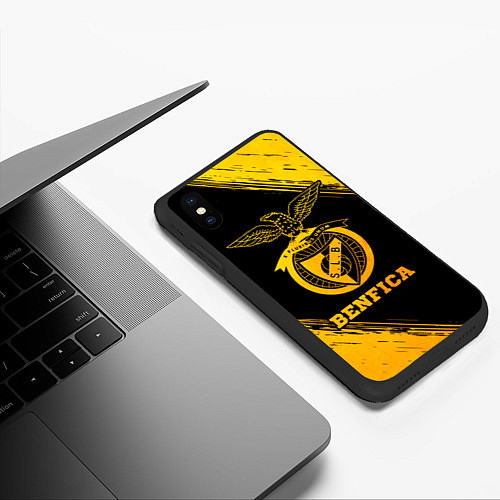 Чехол iPhone XS Max матовый Benfica - gold gradient / 3D-Черный – фото 3