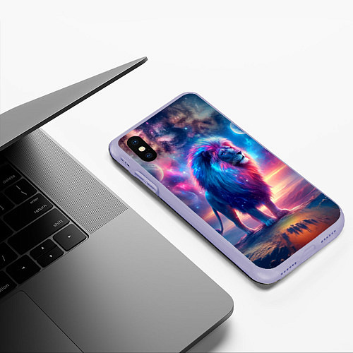 Чехол iPhone XS Max матовый Space lion - ai art fantasy / 3D-Светло-сиреневый – фото 3