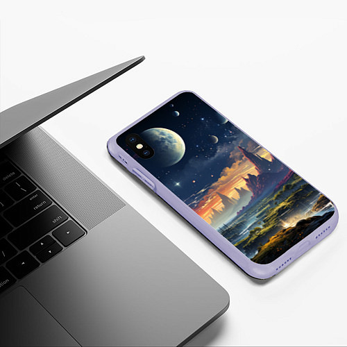 Чехол iPhone XS Max матовый Космический фантазийный мир на другой планете / 3D-Светло-сиреневый – фото 3