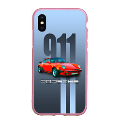 Чехол iPhone XS Max матовый Винтажный автомобиль Porsche 911 Carrera, цвет: 3D-розовый