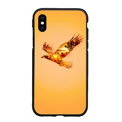 Чехол iPhone XS Max матовый Орел с пейзажем на закате двойная экспозиция, цвет: 3D-черный