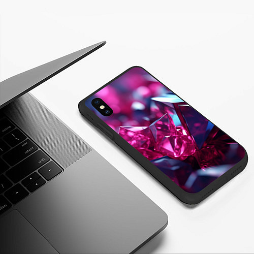 Чехол iPhone XS Max матовый Яркие розовые хрусталики / 3D-Черный – фото 3