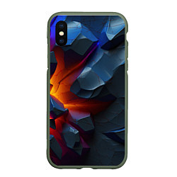 Чехол iPhone XS Max матовый Объемные камни в разломе, цвет: 3D-темно-зеленый