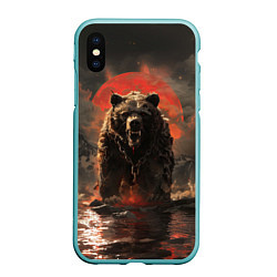 Чехол iPhone XS Max матовый Russian angry bear, цвет: 3D-мятный