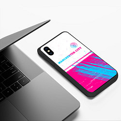 Чехол iPhone XS Max матовый Manchester City neon gradient style посередине, цвет: 3D-черный — фото 2