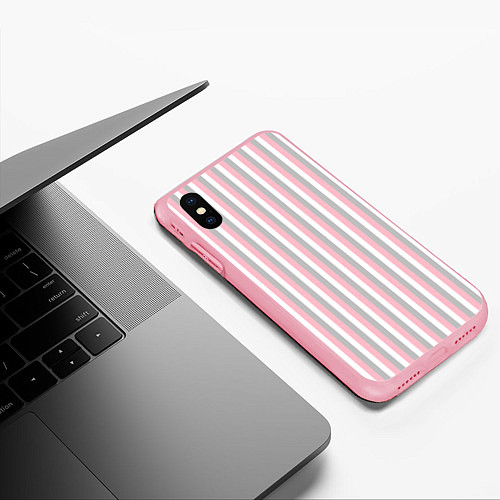 Чехол iPhone XS Max матовый Полосы бело-розово-серый / 3D-Баблгам – фото 3