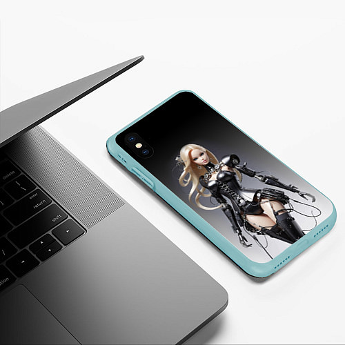 Чехол iPhone XS Max матовый Cyber Barbie - fantasy cyberpunk ai art / 3D-Мятный – фото 3