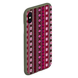 Чехол iPhone XS Max матовый Темно-розовый вертикальный этнический узор, цвет: 3D-темно-зеленый — фото 2