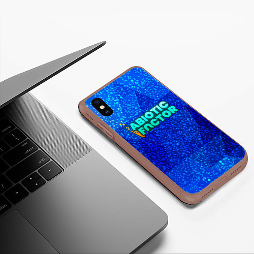 Чехол iPhone XS Max матовый Abiotic Factor logo blue neon / 3D-Коричневый – фото 3