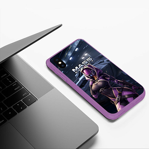 Чехол iPhone XS Max матовый Mass Effect ТалиЗора и космический корабль / 3D-Фиолетовый – фото 3