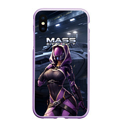 Чехол iPhone XS Max матовый Mass Effect ТалиЗора и космический корабль, цвет: 3D-сиреневый