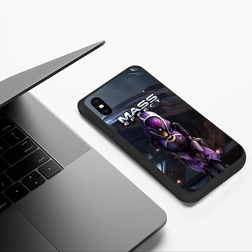 Чехол iPhone XS Max матовый Mass Effect ТалиЗора и космический корабль / 3D-Черный – фото 3