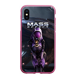 Чехол iPhone XS Max матовый Mass Effect ТалиЗора и космический корабль, цвет: 3D-малиновый