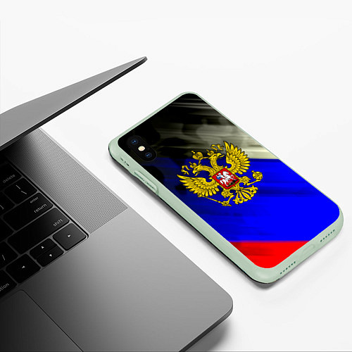 Чехол iPhone XS Max матовый Россия краски герб текстура / 3D-Салатовый – фото 3