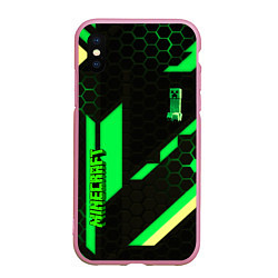 Чехол iPhone XS Max матовый Minecraft creeper game pattern, цвет: 3D-розовый