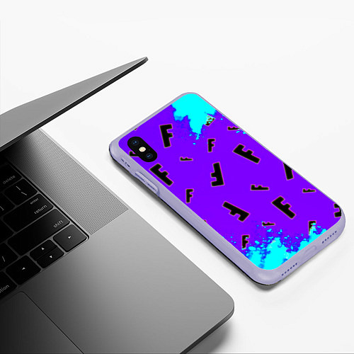Чехол iPhone XS Max матовый Fortnite neon steel colors epic / 3D-Светло-сиреневый – фото 3