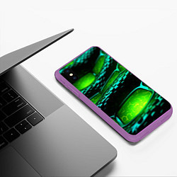 Чехол iPhone XS Max матовый Зеленая змеиная абстрактная текстура, цвет: 3D-фиолетовый — фото 2
