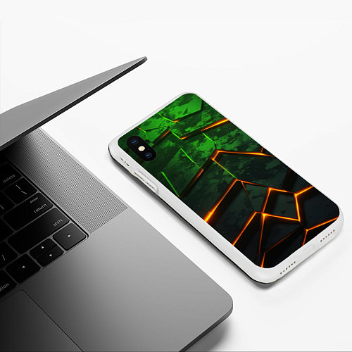 Чехол iPhone XS Max матовый Неоновая яркая геометрическая абстракция со светом / 3D-Белый – фото 3