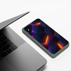 Чехол iPhone XS Max матовый Неоновая яркая геометрическая абстракция со светом, цвет: 3D-темно-зеленый — фото 2