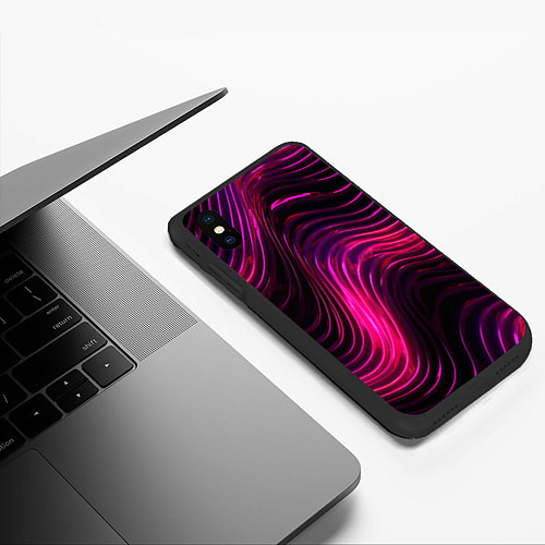 Чехол iPhone XS Max матовый Неоновая яркая геометрическая абстракция со светом / 3D-Черный – фото 3