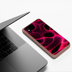 Чехол iPhone XS Max матовый Неоновая яркая геометрическая абстракция со светом, цвет: 3D-коричневый — фото 2