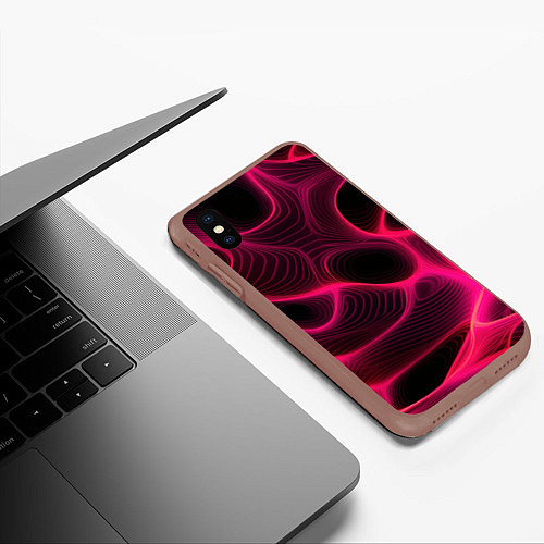 Чехол iPhone XS Max матовый Неоновая яркая геометрическая абстракция со светом / 3D-Коричневый – фото 3