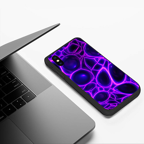 Чехол iPhone XS Max матовый Фиолетовы неоновые соты / 3D-Черный – фото 3