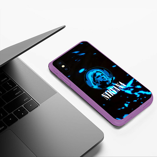 Чехол iPhone XS Max матовый Nirvana рок бенд краски / 3D-Фиолетовый – фото 3