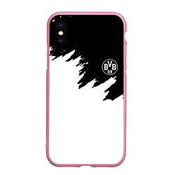 Чехол iPhone XS Max матовый Borussia краски белые, цвет: 3D-розовый