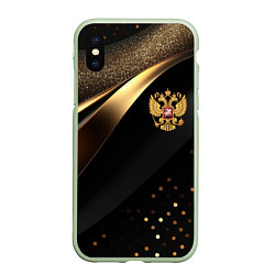 Чехол iPhone XS Max матовый Золотой герб России на черно-золотой текстуре