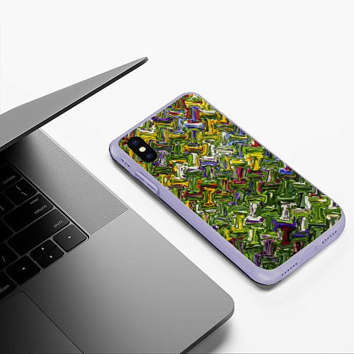 Чехол iPhone XS Max матовый Разноцветная абстракция / 3D-Светло-сиреневый – фото 3