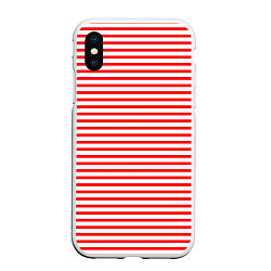 Чехол iPhone XS Max матовый Красно-белый полосатый, цвет: 3D-белый