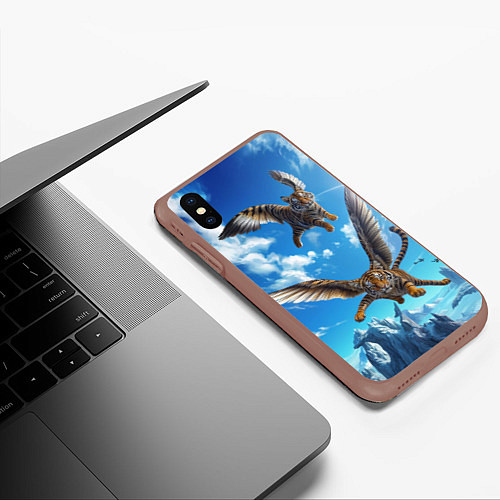 Чехол iPhone XS Max матовый Летающие тигрята / 3D-Коричневый – фото 3