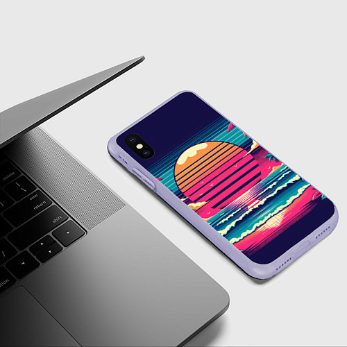 Чехол iPhone XS Max матовый Закат на пляже vaporwave / 3D-Светло-сиреневый – фото 3