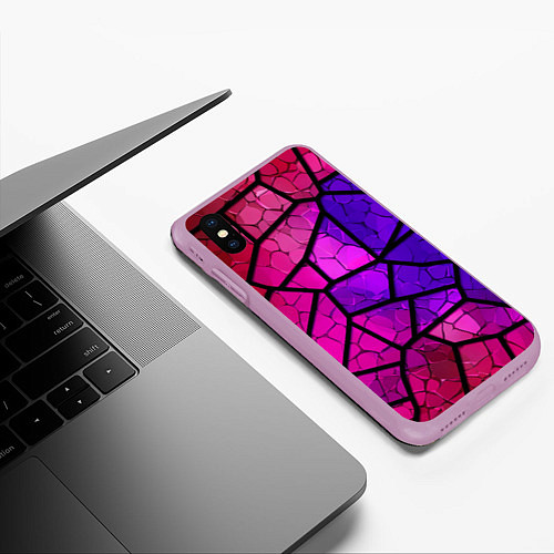 Чехол iPhone XS Max матовый Крупный фиолетовый витраж / 3D-Сиреневый – фото 3