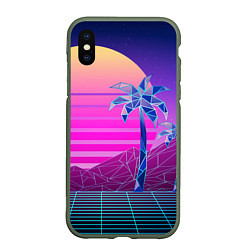 Чехол iPhone XS Max матовый Vaporwave неоновые горы и пальмы, цвет: 3D-темно-зеленый