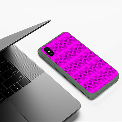 Чехол iPhone XS Max матовый Геометрический узор цвета фуксия / 3D-Темно-зеленый – фото 3