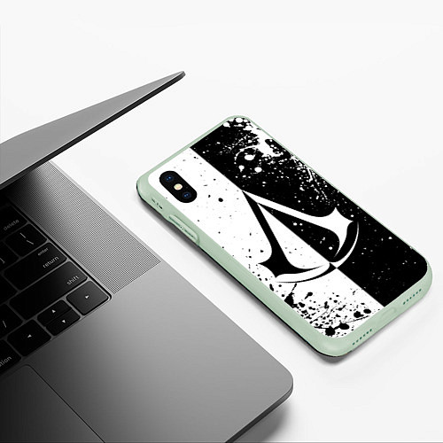 Чехол iPhone XS Max матовый Assasins Creed - black and white / 3D-Салатовый – фото 3