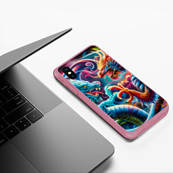 Чехол iPhone XS Max матовый Противостояние двух драконов - ирезуми, цвет: 3D-малиновый — фото 2