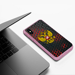 Чехол iPhone XS Max матовый Герб РФ соты броня, цвет: 3D-розовый — фото 2