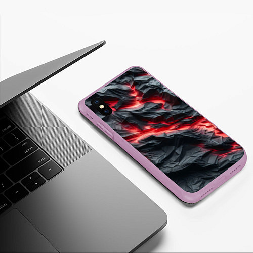 Чехол iPhone XS Max матовый Раскаленная лава на горных камнях / 3D-Сиреневый – фото 3