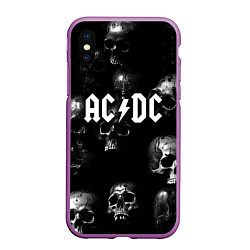 Чехол iPhone XS Max матовый AC DC - черные черепа, цвет: 3D-фиолетовый
