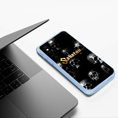 Чехол iPhone XS Max матовый Sabaton - logo rock group / 3D-Голубой – фото 3