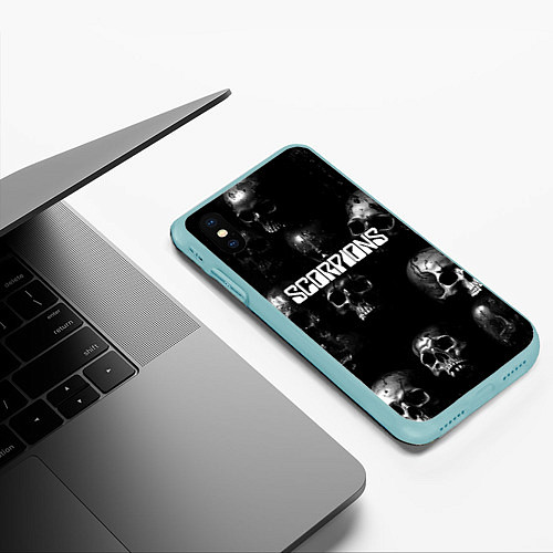 Чехол iPhone XS Max матовый Scorpions logo rock group / 3D-Мятный – фото 3