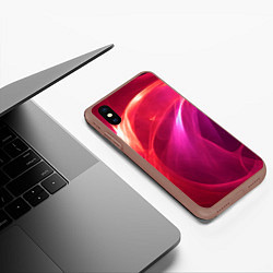 Чехол iPhone XS Max матовый Красно-розовый энергетический хаос волн, цвет: 3D-коричневый — фото 2