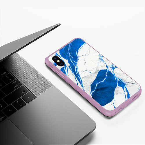 Чехол iPhone XS Max матовый Бело-синий мрамор / 3D-Сиреневый – фото 3